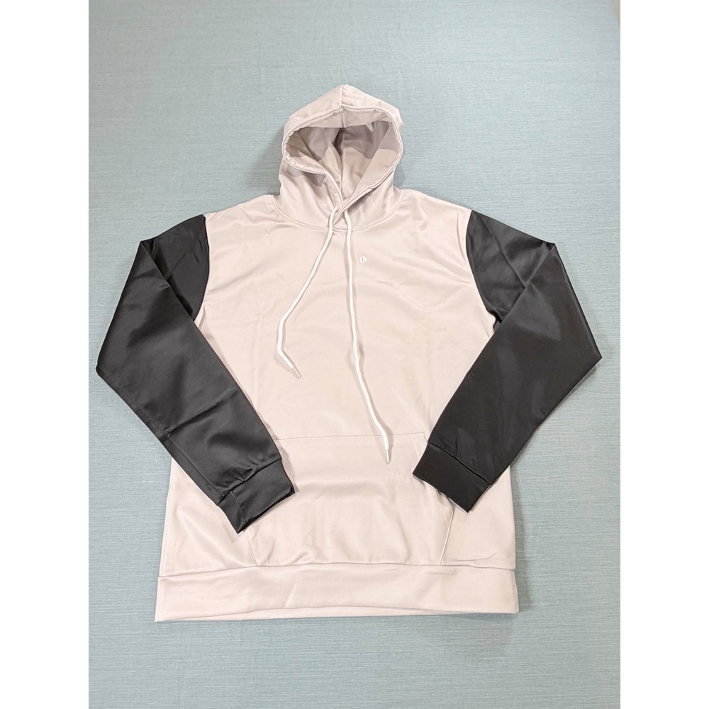 Unbranded Mens Colorblock Hoodie Tan Black Athletic Sweatshirt Size L